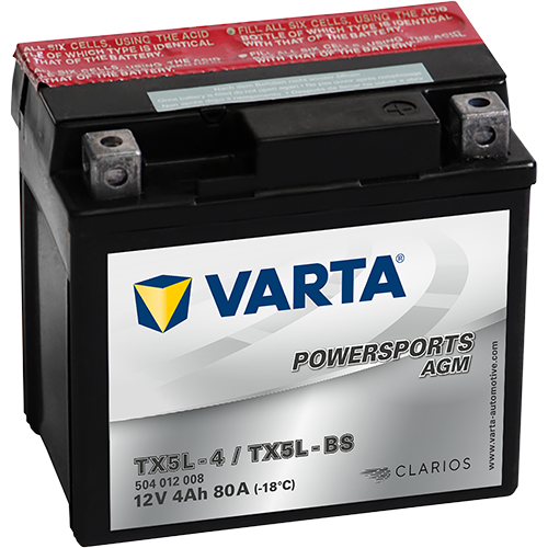 VARTA Powersports AGM TX5L-4 / TX5L-BS – 12 V 4Ah 80A (ETN 504 012 008)